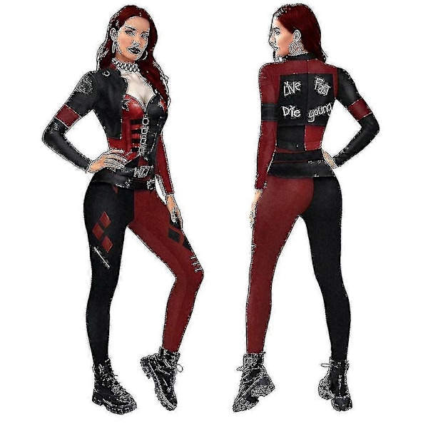 Naisten Harley Quinn -asu, klassinen Harley Quinn Halloween Cosplay -asu haalari - WELLNGS S