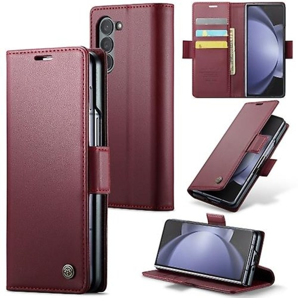 För Samsung Galaxy Z Fold5 CaseMe 023 Fjärilspänne Lychee Grain RFID Stöldskydd Läder Telefonfodral-WELLNGS Wine Red