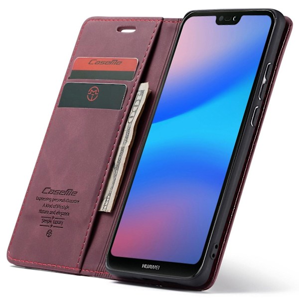 for Huawei P20 Lite Caseme 013 Serie Simpel Kort Version Komfortabel Læder Etui Rød-WELLNGS Red