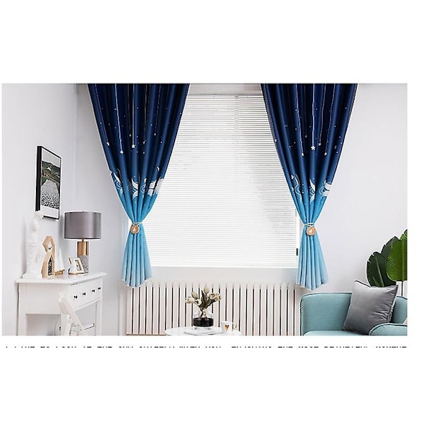 Yksinkertainen moderni maalaistalon makuuhuoneen pimennysverho painetulla kankaalla - WELLNGS Blue 100*250