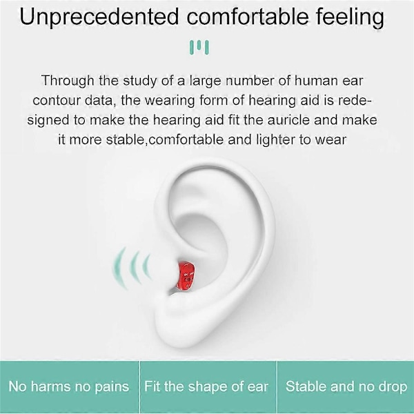 Laddningsbar Hörselhjälp Osynlig In-Ear Ljudförstärkare Mini Röstförstärkare Hörselhjälp för Äldre - WELLNGS Red
