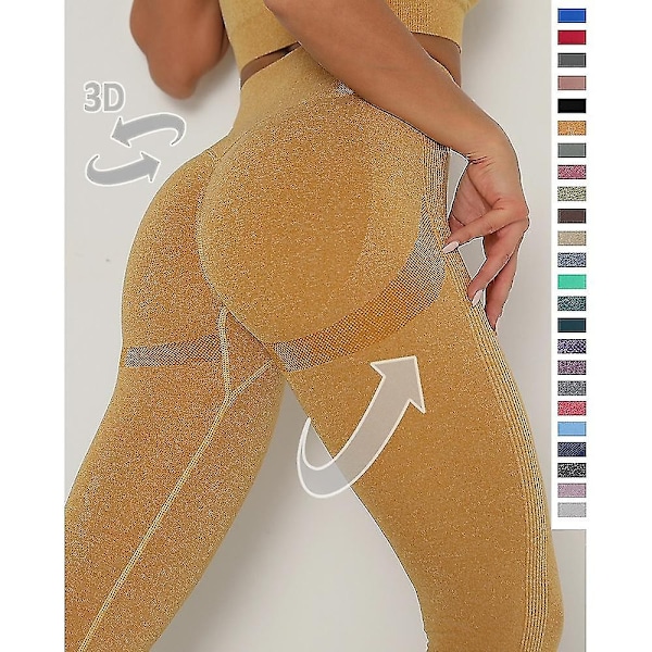 Kvinnors Leggings Scrunch Butt Seamless Ruched Peach Lift Tummy Control Butt Lift Hög Midja Yoga Fitness Gym Workout Klippta Leggings-WELLNGS Coffee M