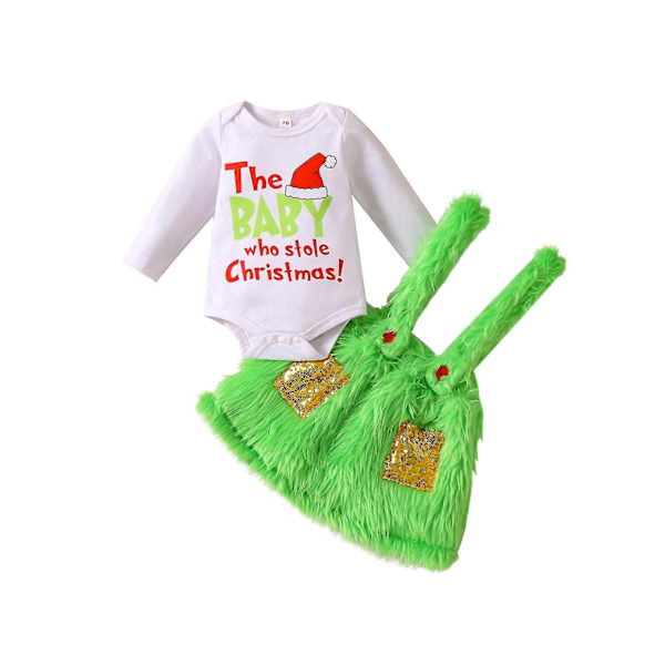 Baby Who Stole Christmas Outfit Baby Boys Girls Xmas Green Furry Monster Costume Clothes Set-WELLNGS Style 3 12-18 Months