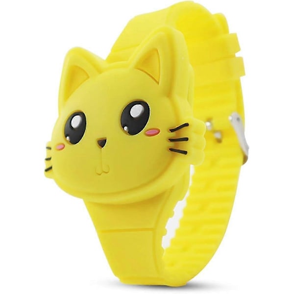 Barnklocka, flickklocka Digital Söt Form LED Mode Silikonarmband Clamshell Design Armbandsur Flicka-WELLNGS 06-LightYellow