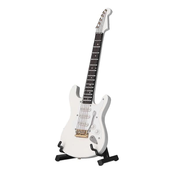 Mini Elektrisk Basgitarr Modell med Ställ för Dockskåpsdekor och Gåva-WELLNGS