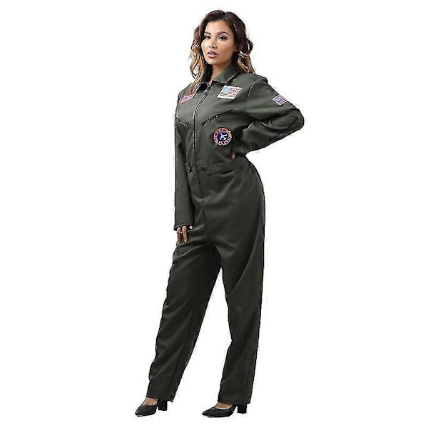 Voksen Air Force Fighter Pilot Jumpsuit Flyverdragt Kostume med Broderede Mærker og Lommer - WELLNGS Female M