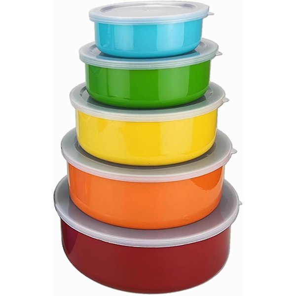 Rustfrit Stål Blandeskålssæt med Låg Hjemmekøkken Madbeholder Opbevaring Blandeskål Grøntsagsskål - WELLNGS Colorful