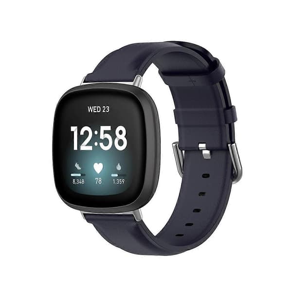 Nahkainen kellon ranneke Fitbit Versa 3 / Sense-WELLNGS -kelloon Navy Blue