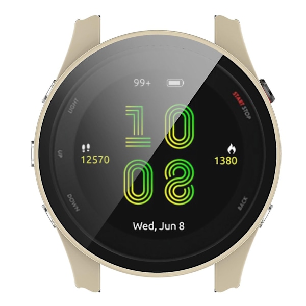 Kompatibel med Garmin Forerunner 255 Anti-ripe Anti-fall Hard PC Klokkeveske Beskyttelsesdeksel med Herdet Glass Skjerm -WELLNGS Ivory White