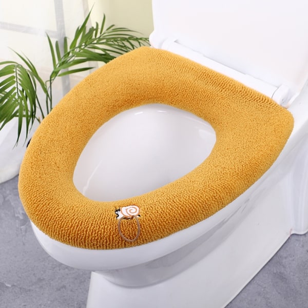 (Gul) Cover med handtag - Tjock toalettsitsdyna för badrum - Mjuk, tjock, stretchig, tvättbar, passar alla ovala toalettsitsar-WELLNGS