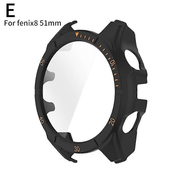 PC Suojakotelo + Karkaistu Lasi Garmin Fenix 8 51mm 47mm - WELLNGS Black orange 51mm