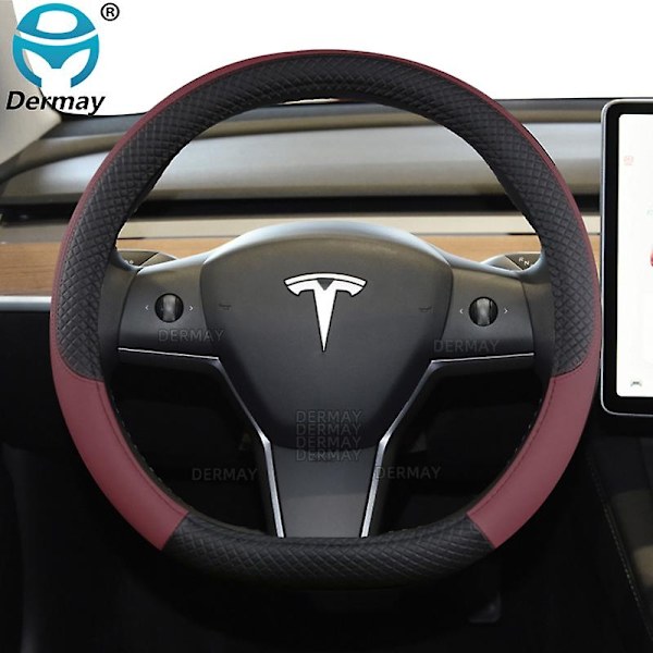 för Tesla Model 3 2016 2017 2018 2019 2020 2021 2022 2023 9 färger Bilstryrskydd PU Läder Halkfria Biltillbehör-WELLNGS White