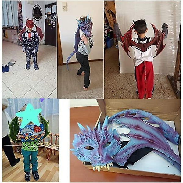 Barn Drakkvingar Kostym Dinosaurie Svans Mask Set Cosplay Kostym-WELLNGS Purple