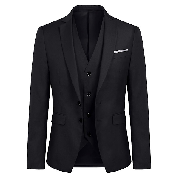 Allthemen Miesten Business Blazer Yksivärinen Slim Fit Takki-WELLNGS Black M