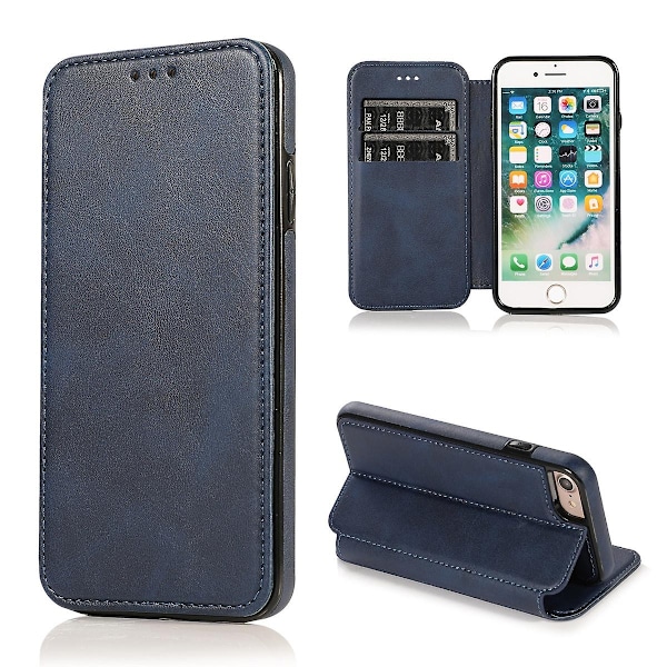 Kompatibel med Iphone 8 Plus Wallet Case med kortholder, støttefod, ultratynd Flip Pu Læder Stødsikkert Cover Kvinder Pink-WELLNGS blue