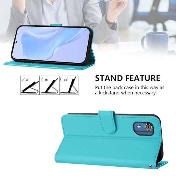 Ensfarvet PU-etui Kompatibelt med Nokia C02-WELLNGS Lake Blue