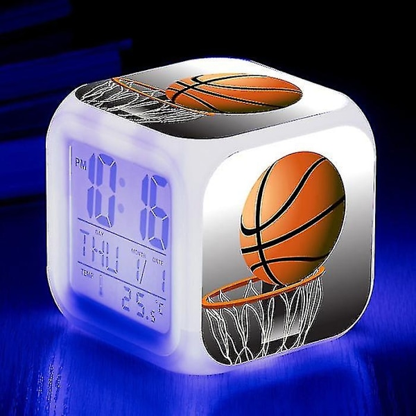 Basketboll väckarklocka 7 färger förändring multifunktionell noctilucence elektronisk klocka barn rum väckarklocka födelsedagspresent för barn Tw-WELLNGS Pink