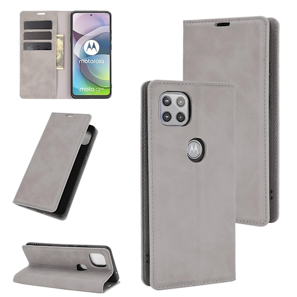 Kompatibel med Motorola Moto G 5G Magnetisk Läder TPU Fodral-WELLNGS Grey