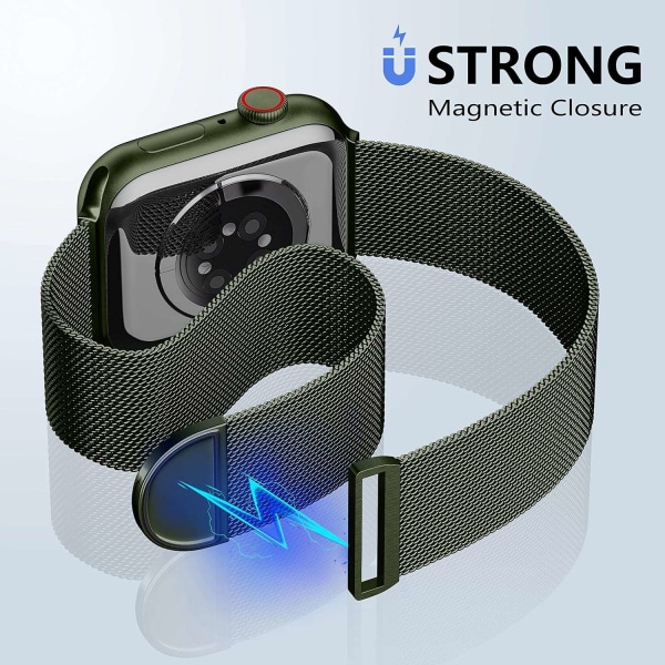 Metallista valmistettu ranneke, joka on yhteensopiva Apple Watch -kellon kanssa 40 mm 38 mm 41 mm Green-WELLNGS Green 38/40/41mm