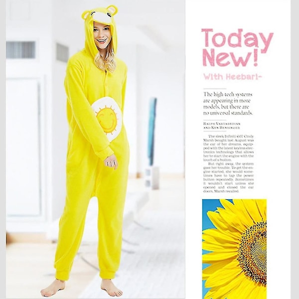 Aikuisten karhu Onesie-pyjamat Cosplay eläinten kotiasu yöasu haalari puku naisille miehille-WELLNGS Yellow L