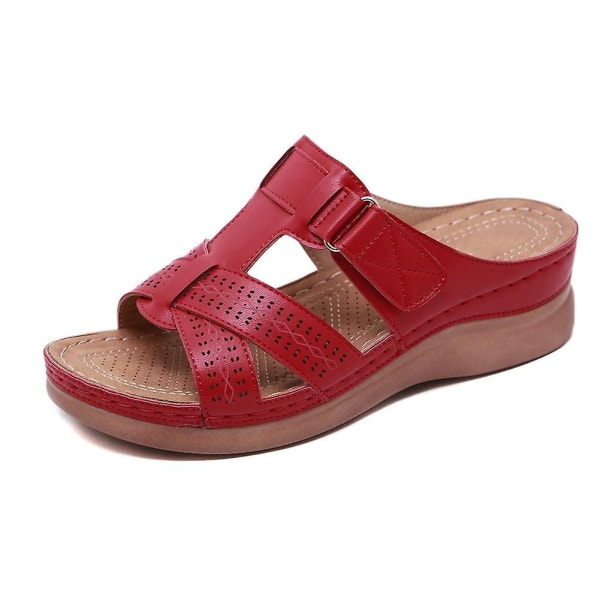 Sommar dam Premium ortopediska sandaler med öppen tå Röd-WELLNGS Red 39