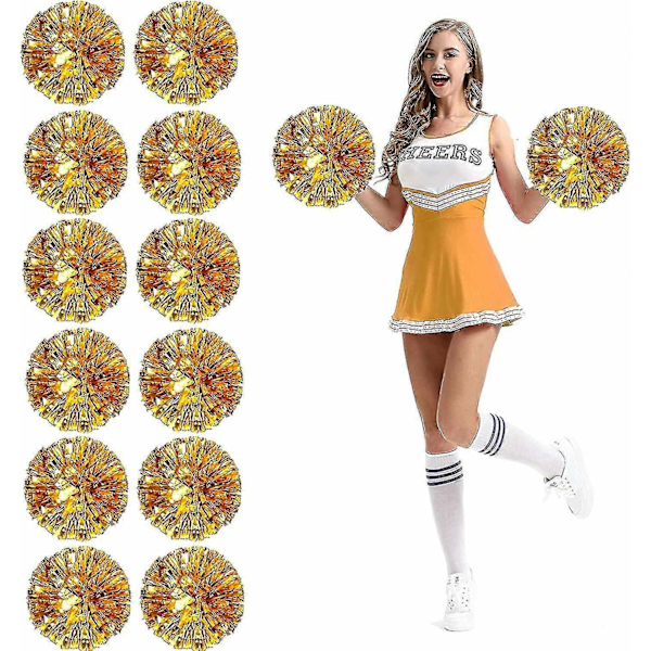 12 kpl Cheerleading Pom Pom -ponnareita sormiaukoilla, metallinhohtoiset Cheer Pom Pom -ponnarit - WELLNGS Large Gold