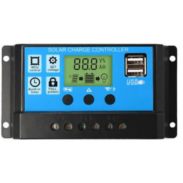 30A 12/24V LCD Solarladeregulator, Batteriregulator, Kontroller med doble USB-grensesnitt