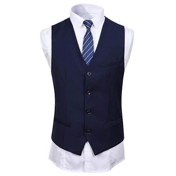 Allthemen Herrkostym för bröllopsfest middag 3-delat affärskostym Blazer väst byxor 9 färger-WELLNGS Navy Blue L