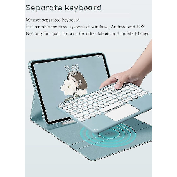 2021 iPad Pro 12.9 5. sukupolven 4. sukupolven 3. sukupolven kosketusnäppäimistö kotelo Bluetooth-hiirellä Söpö pyöreä näppäin Värillinen näppäimistö Kosketuslevy Irrotettava - WELLNGS Black