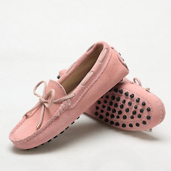 Damskor 2023 100% Äkta Läder Dam Platta Skor 13 Färger Casual Loafers Dam Flats Skor Mockasiner Dam Körskor-WELLNGS Pink 4