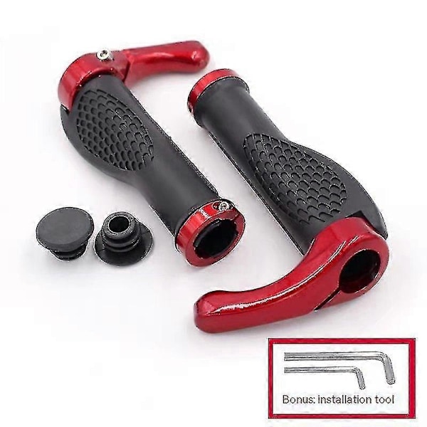 Sykkelgrep med Bar Ends Horn Lås Ergonomisk Design Terrengsykkelstyre Sykkel Anti-skli Gummigrep - WELLNGS Red