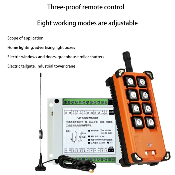 AC 220V-380V 8CH trådløs fjernkontroll LED-lysbryter Reléutgang Radio RF-sender 315/433 MHz mottaker-WELLNGS null - 433MHz