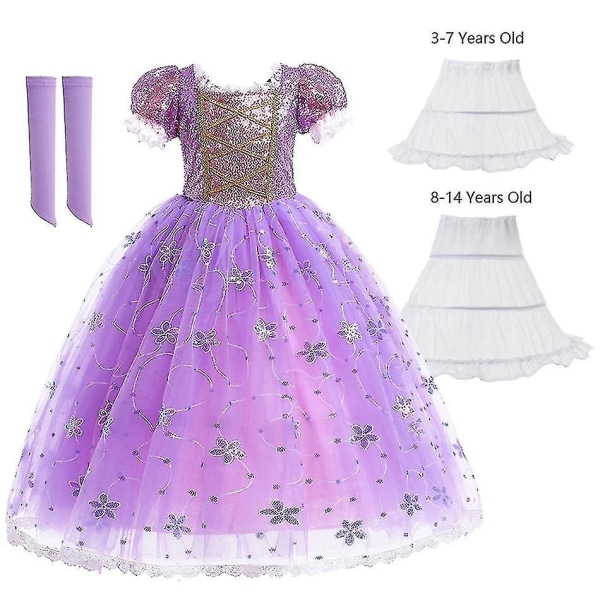 Prinsesse Rapunzel-kjole til jenter Elegante lilla kjoler Fancy karnevalskostyme Barneball-kjoler Halloween Play 3Y Tag-11-WELLNGS 3Y Tag-110 Rapunzel Sets 07