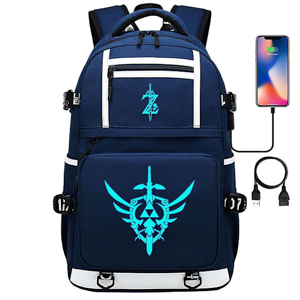 Zelda-länk Tryckt Ryggsäck för Tonåringar, Studenter, Män och Kvinnor - Skolväska, Bokväska och Laptop Resväskor med Usb Laddningsport -WELLNGS 1
