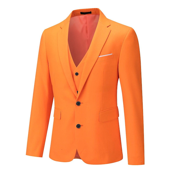 Allthemen Herrkostym för bröllopsfest middag 3-delat affärskostym Blazer väst byxor 9 färger-WELLNGS Orange XL
