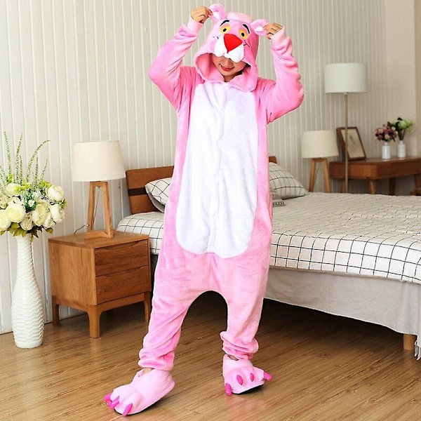 Enhörningskatt Bodysuit Vuxen Djur Stitch Totoro Bodysuit Kvinnor Män Par Vinter Pyjamas Set Nattkläder Hemkläder - WELLNGS Pink panther M (height 158-168cm)