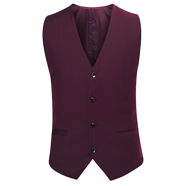 Allthemen miesten 3-osainen puku, yksivärinen slim fit -puku, takki, housut ja liivi - WELLNGS Dark Red S