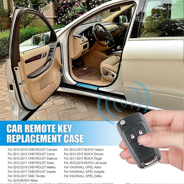 Fjernbetjeningsnøgle Cover 2/3/4/5 Knap Udskiftningsnøgle Skal Kompatibel med Chevrolet Camaro Malibu 2010-2016 Kompatibel med Buick Verano -WELLNGS 2