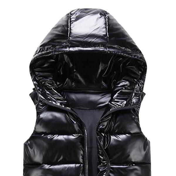 Sliktaa Unisex Blank Glansig Vattentät Ärmlös Jacka Lättvikts Puffer Väst-WELLNGS Black S