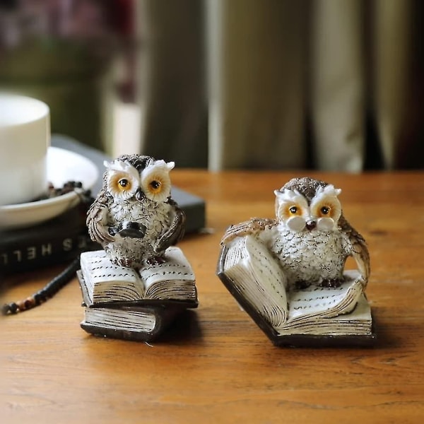 Pieces Owl Statues Decor, Owl Reading Book Figurine Cute Crafted Statue for Home Office Living Room Decoration-WELLNGS