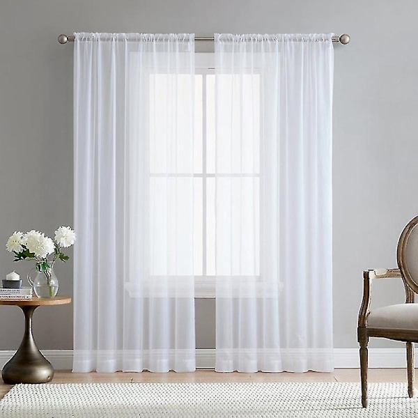 2 stk supermyke, flotte hvite tyllgardiner for stuedekorasjon, moderne slør chiffon Soli-WELLNGS