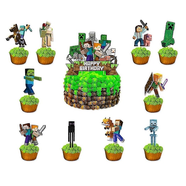 Minecraft Gaming Bursdagstema Festballonger Kits Banner Kake Cupcake Topper Barn Dekorasjon Bursdagstema Fest-WELLNGS