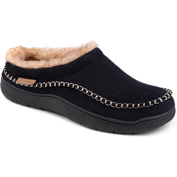 Mænds Mocassin-Tøfler, Indendørs/Udendørs Varme Plys Behagelige Hjemmesko, Fluffy Bredsålede Tøfler - WELLNGS Black 11-12