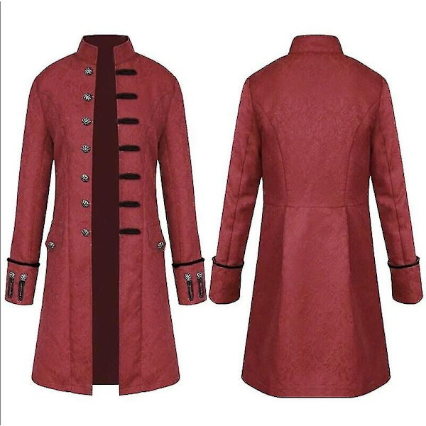 Miesten lasten steampunk-trenchcoat / paita Vintage Prince -takki keskiaikainen renessanssi takki viktoriaaninen edvardiaaninen cosplay-asu-WELLNGS Dark Red Jacket 125