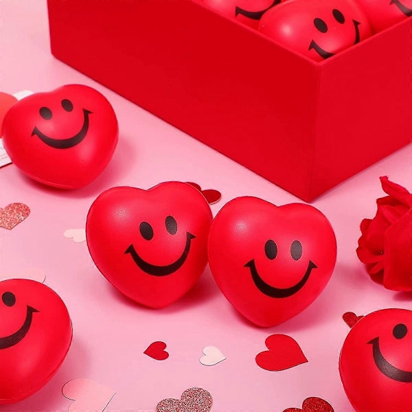 48 stk. 7 cm Stressbolde 'S Dag Hjerteformet Squishy Bold Smilende Ansigt Skum Stress Relief Bold - WELLNGS