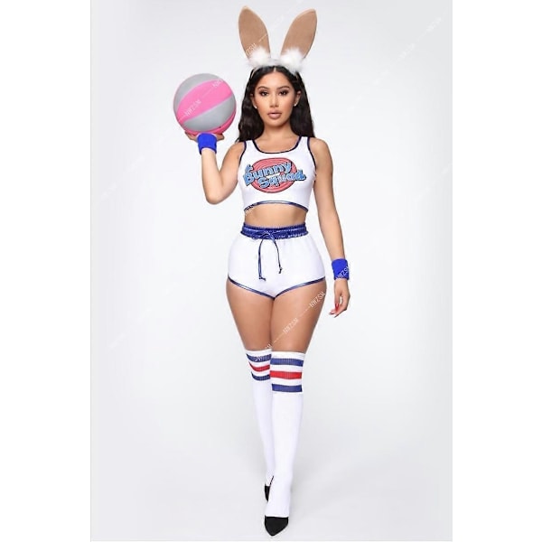 Space Lola Bunny Kanin Cosplay Kostume Kanin Bunny Jam Kostumer Kvinder Piger Halloween Fest Tøj Toppe Shorts Outfit Sæt-WELLNGS Suit And Bracer XL