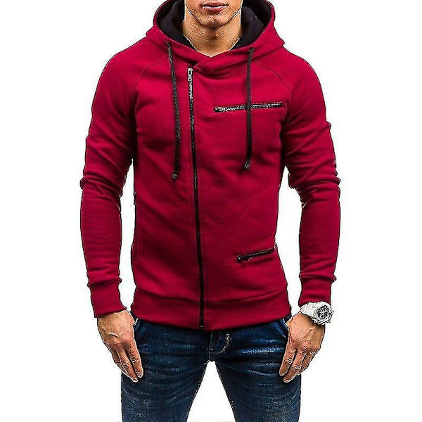 Herre Zip Up Hoodies Frakke Hættetrøje Jakke Hoody Slim Fit Jumper Tops-WELLNGS Wine Red 2XL