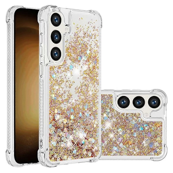 YB Quicksand Series-1 Yhteensopiva Samsung Galaxy S24+ -kotelon kanssa, nestemäiset kelluvat paljetit TPU-suojus - WELLNGS Gold Hearts