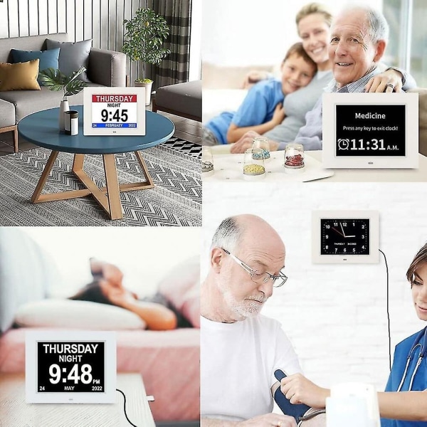 Demensklocka Alzheimers klocka & stor digital kalenderklocka för seniorer, klocka med dag och datum f-WELLNGS
