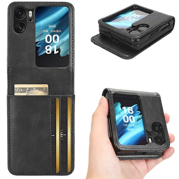 Kompatibel med Oppo Find N2 Flip 5G PU Lær Sammenleggbar Telefonveske Innprentet Triangel Telefondeksel med Kortspor-WELLNGS Black